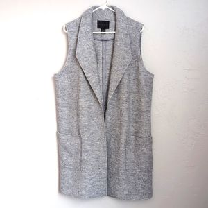 Women's Tahari Gray Wool Blend Long Line Vest w/ Pockets Size XL